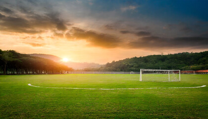 soccer field with grass and sunset