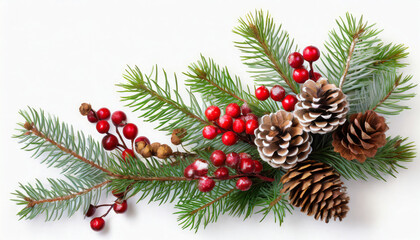 christmas corner arrangement with pine twigs small cones and red berries isolated on white or transparent background - Powered by Adobe