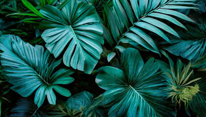abstract green leaf texture dark blue tone nature background tropical leaf
