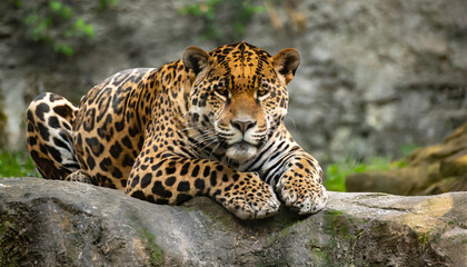 Naklejka na ściany i meble jaguar resting on the rock