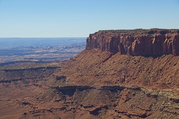 Canyonlands National Park offers breathtaking views of eroded canyons, rocky mesas and strange buttes in the area where the Green River and Colorado River meet in their canyons far below