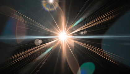 lens flare effect on black background abstract sun burst sunflare for screen mode using sunflares nature abstract rainbow colourful backdrop blinking sun burst lens flare optical rays - obrazy, fototapety, plakaty