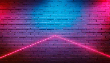 Papier Peint photo Mur de briques neon light on brick walls that are not plastered background and texture lighting effect red and blue neon background