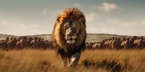 A pride of lions in the Maasai Mara, showcasing wildlife at its most majestic. Ideal for nature and conservation projects.