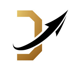 Gold and Black Futuristic Letter D Icon with an Arrow