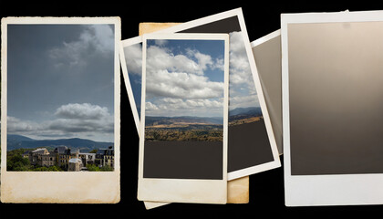 collection of vintage polaroid photo frames on transparent background