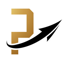 Gold and Black Futuristic Letter P Icon with an Arrow