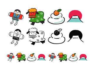 お正月モチーフ　ライン　イラスト	