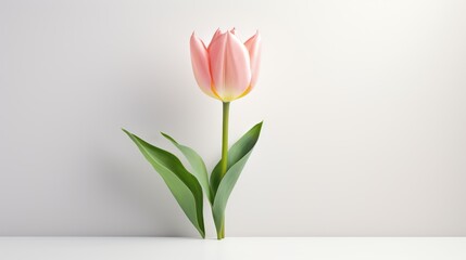 single fresh tulip standing gracefully in a pristine white space
