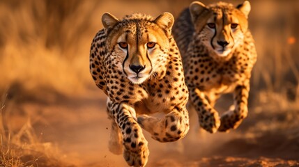 Cheetahs in full sprint, chasing down their prey with grace and agility