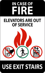 In Case Of Fire Sign Elevators Are Out of Service, Use Exit Stairs