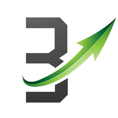 Green and Black Futuristic Letter B Icon with a Glossy Arrow