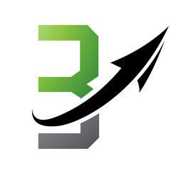 Green and Black Futuristic Letter B Icon with an Arrow