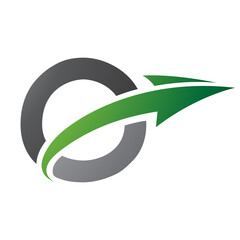 Green and Black Uppercase Letter O Icon with an Arrow