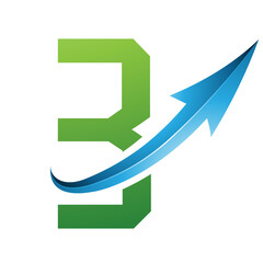 Green and Blue Futuristic Letter B Icon with a Glossy Arrow
