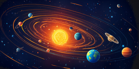 Abstract background illustration of a solar system. 