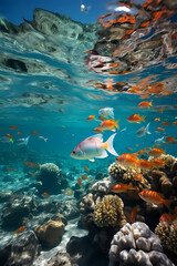 Fototapeta na wymiar View of fish underwater in beautiful ocean waters with all its landscapes