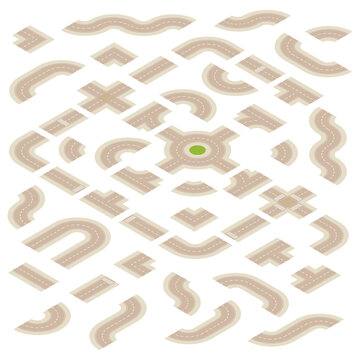 Isometric Light Brown Road Building Kit