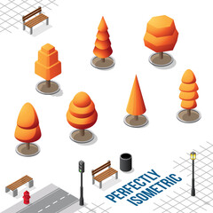 Isometric Trees Set 43 isolated on White