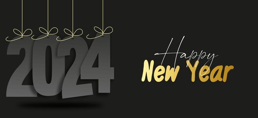 Happy new year. Hanging numbers new year 2024. New celebration poster banner