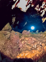 Explore of narrow natural cave in the heart of nature geological wonders and serene landscapes