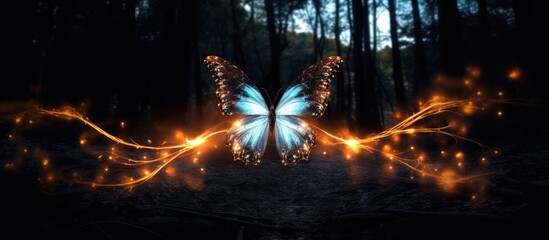 Illuminated butterfly amidst trees