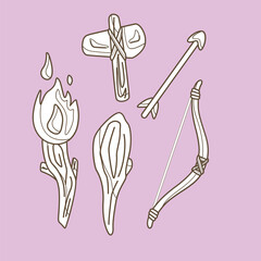 Ancient Tools Past Prehistoric Era Cartoon Digital Stamp Outline Black and White