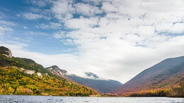 Timelapse of Echo Lake in New Hampshire, with fall foliage colors as viewed from Echo Lake Beach
