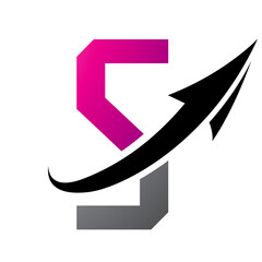 Magenta and Black Futuristic Letter S Icon with an Arrow