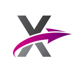 Magenta and Black Uppercase Letter X Icon with an Arrow