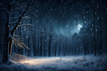 snow in dark forest