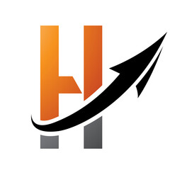 Orange and Black Futuristic Letter H Icon with an Arrow