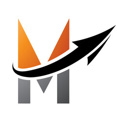 Orange and Black Futuristic Letter M Icon with an Arrow