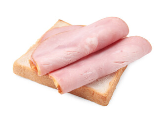 Delicious sandwich with ham isolated on white