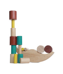 Wooden pieces for balance game isolated on white. Educational toy for motor skills development