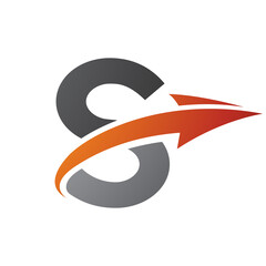Orange and Black Uppercase Letter S Icon with an Arrow
