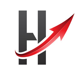 Red and Black Futuristic Letter H Icon with a Glossy Arrow