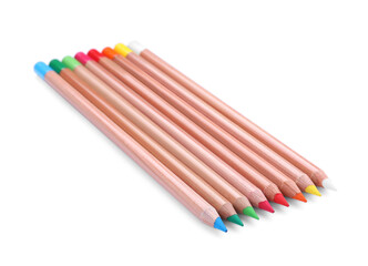 Fototapeta premium Colorful pastel pencils isolated on white. Drawing supplies