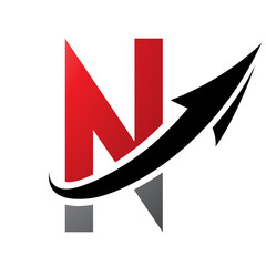 Red and Black Futuristic Letter N Icon with an Arrow
