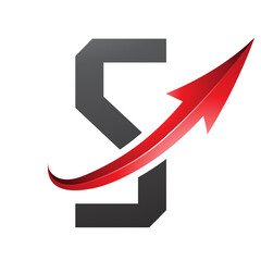 Red and Black Futuristic Letter S Icon with a Glossy Arrow