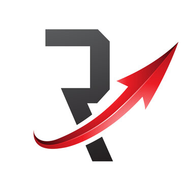 Red and Black Futuristic Letter R Icon with a Glossy Arrow