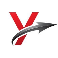 Obraz premium Red and Black Uppercase Letter Y Icon with a Glossy Arrow