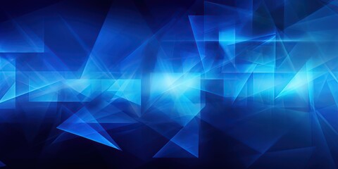 Obraz premium Abstract Geometric in Blue: An abstract illustration predominantly in blue, composed of angular geometric shapes, dynamic lines, and an empty space in the center for adding text or a logo