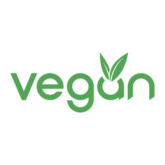 Fototapeta premium Vegan Text Logo with Green V shaped Leaves