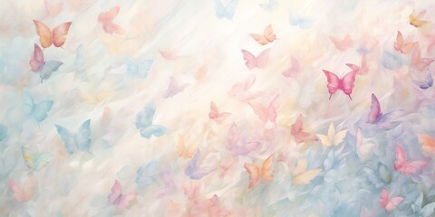Obraz premium Prismatic Butterfly Dreams: An abstract representation of prismatic butterflies in flight, forming intricate patterns in a soft, pastel palette, conveying a sense of beauty, transformation, and grace 