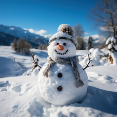 Obraz premium A snowman stands on a snowfield the snowfield 