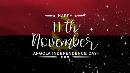 Angola Independence Day Lettering Text Animation with waving flag background. Celebrate Angola National Day on 11th November. Great for celebrating Angola Day.