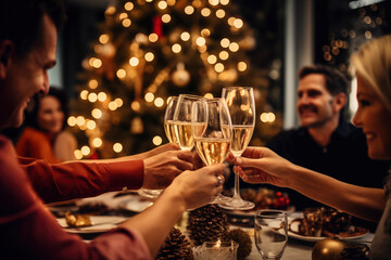 Toasting drinks at a holiday Christmas Dinner