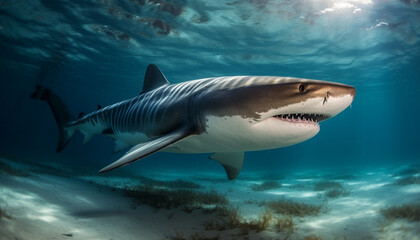 Fototapeta premium Majestic giant fish swimming in deep blue Caribbean waters generated by AI