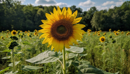 Yellow sunflower in meadow, vibrant nature beauty under sunlight generated by AI